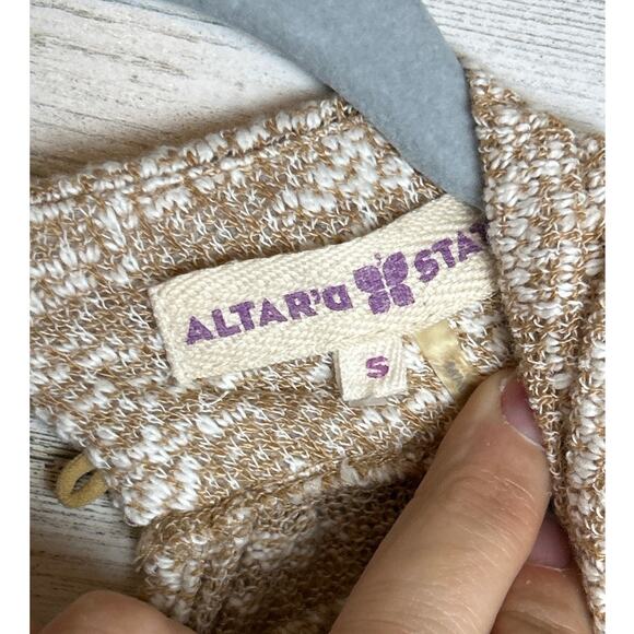 Altar'd State womens small long sleeve tan cream lace tunic top fringe sweater - Picture 3 of 8